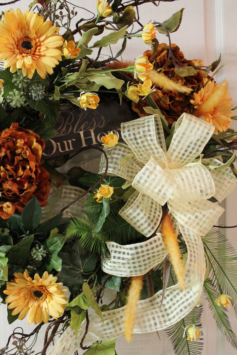 Spring Door Wreath Lg. Colorful  Bless Our Home -- FREE SHIPPING