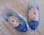 Wine Glasses, Hand Painted Champagne Flutes, Custom Wedding Glasses, Blue Champagne Flutes,  Blue Champagne Glasses