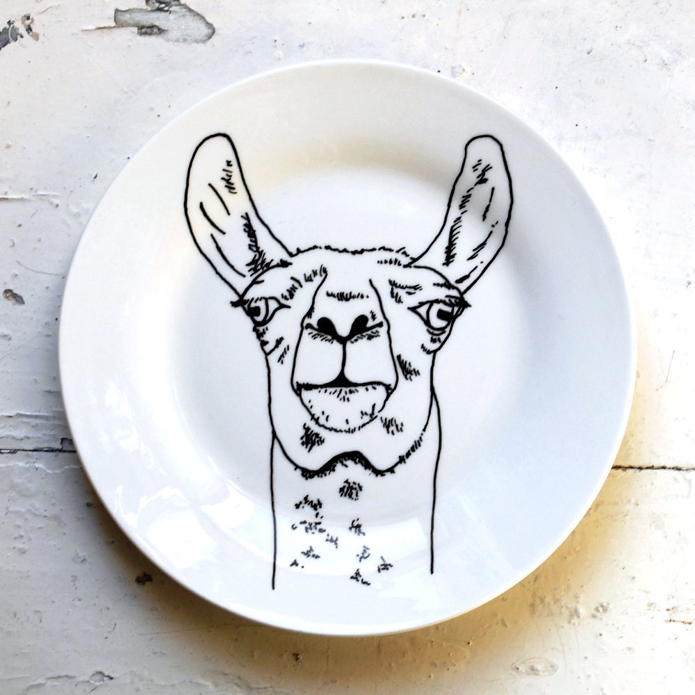 Grumpy Llama - Hand Illustrated Plate