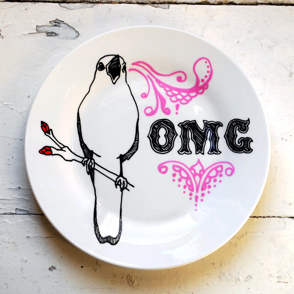 Singing Bird OMG - Hand Drawn Plate