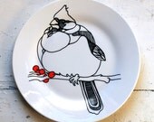 Hand Drawn Plate - Fat Bird on a Branch