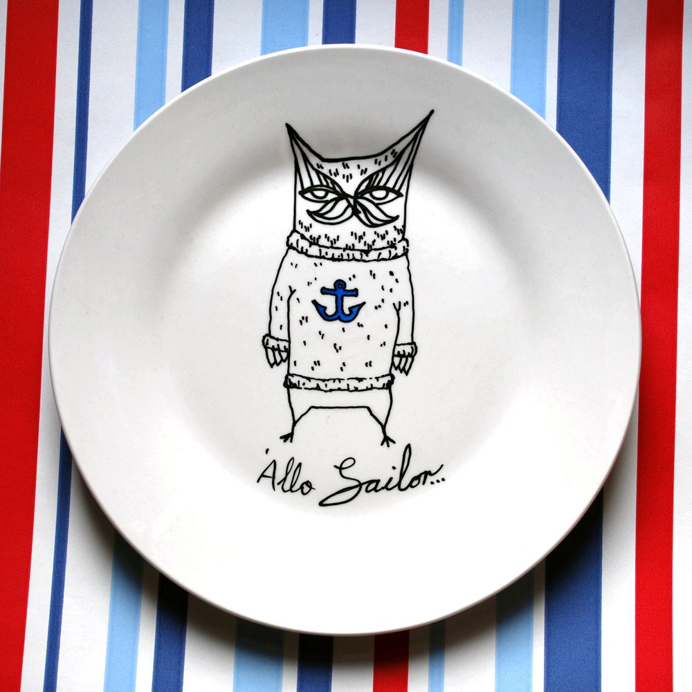 Hello Sailor Owl - Hand Illustrated Plate