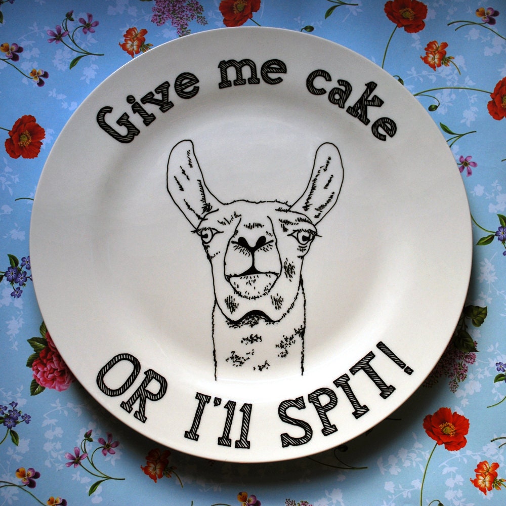 Cake Hungry Llama Plate - Hand Drawn
