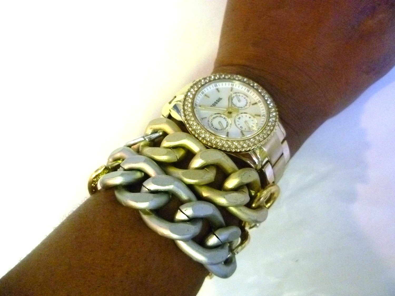 Blended Beauty: Matte Gold & Matte Silver Chunky Wrap bracelet.