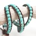 Turquoise leather wrap bracelet with silver plated button. Gemstone jewellery. Triple wrap leather bracelet. Beaded wrap. WSR3v009