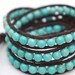 Turquoise leather wrap bracelet with silver plated button. Gemstone jewellery. Triple wrap leather bracelet. Beaded wrap. WSR3v009