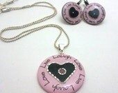 Live love laugh circle pendant, handmade cabochon in colors of pink and grey,happy spring time