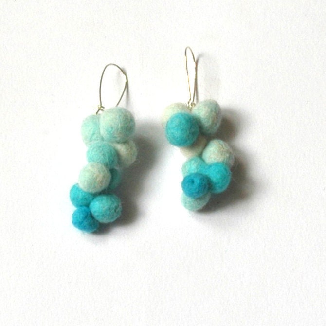 Spring jewelry- felted earrings -light blue - white- ready to ship