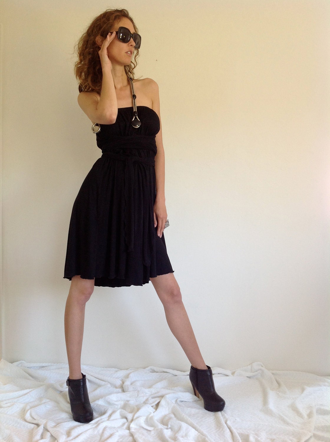 Black Short Length Coil, Convertible Skirt-Dress//Bridal//Summer Dress//One Size//Pre/Post Maternity//Beautiful for Travel