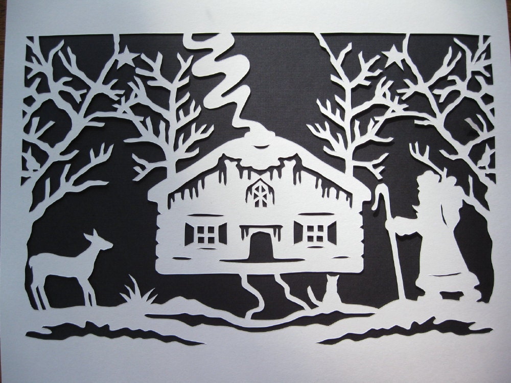 Retro Christmas Decor Santa Cat Deer Papercut Silhouette Wall Art