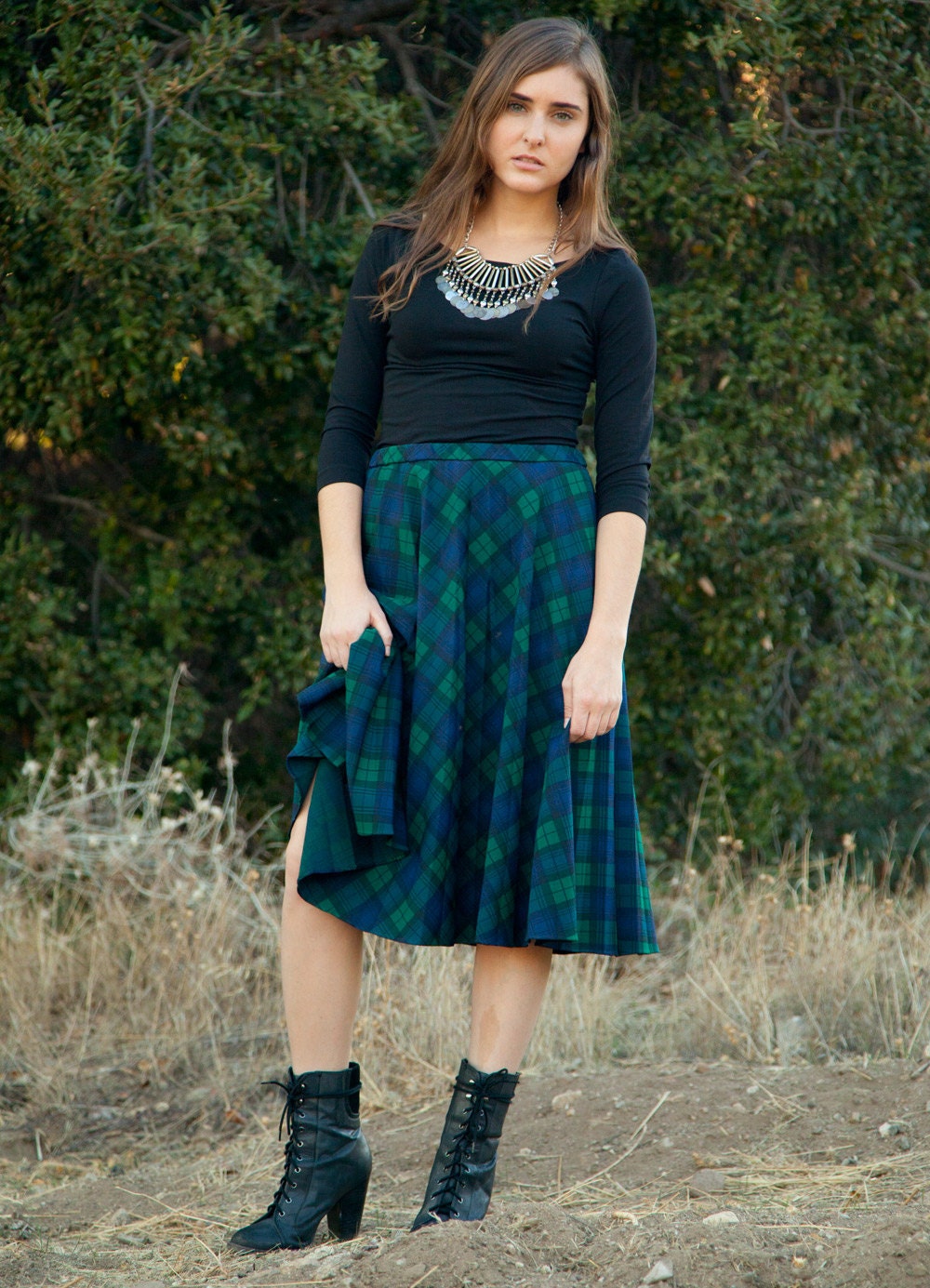 vintage 70's plaid pleated skirt