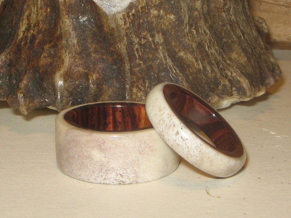 Matching Pair of Antler and Wood Lined Rings