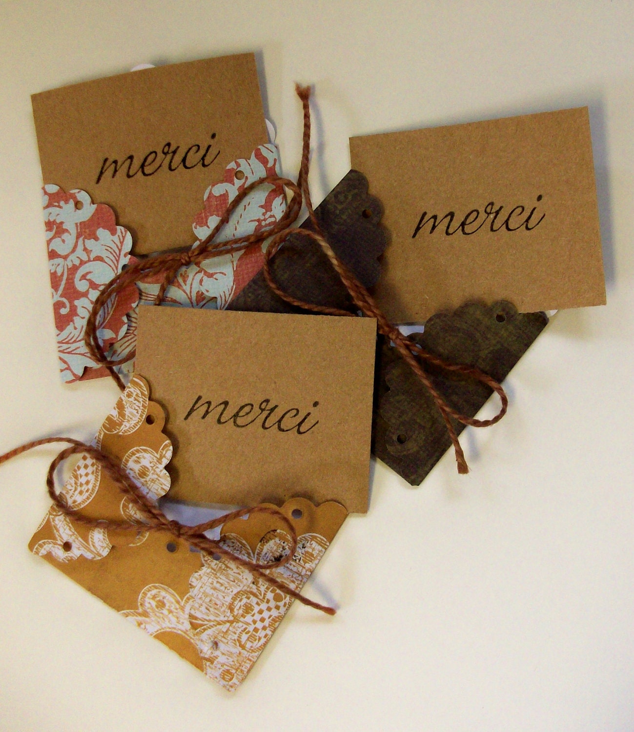 LAST SET - 3 Handmade Mini Envelopes with "MERCI" cards