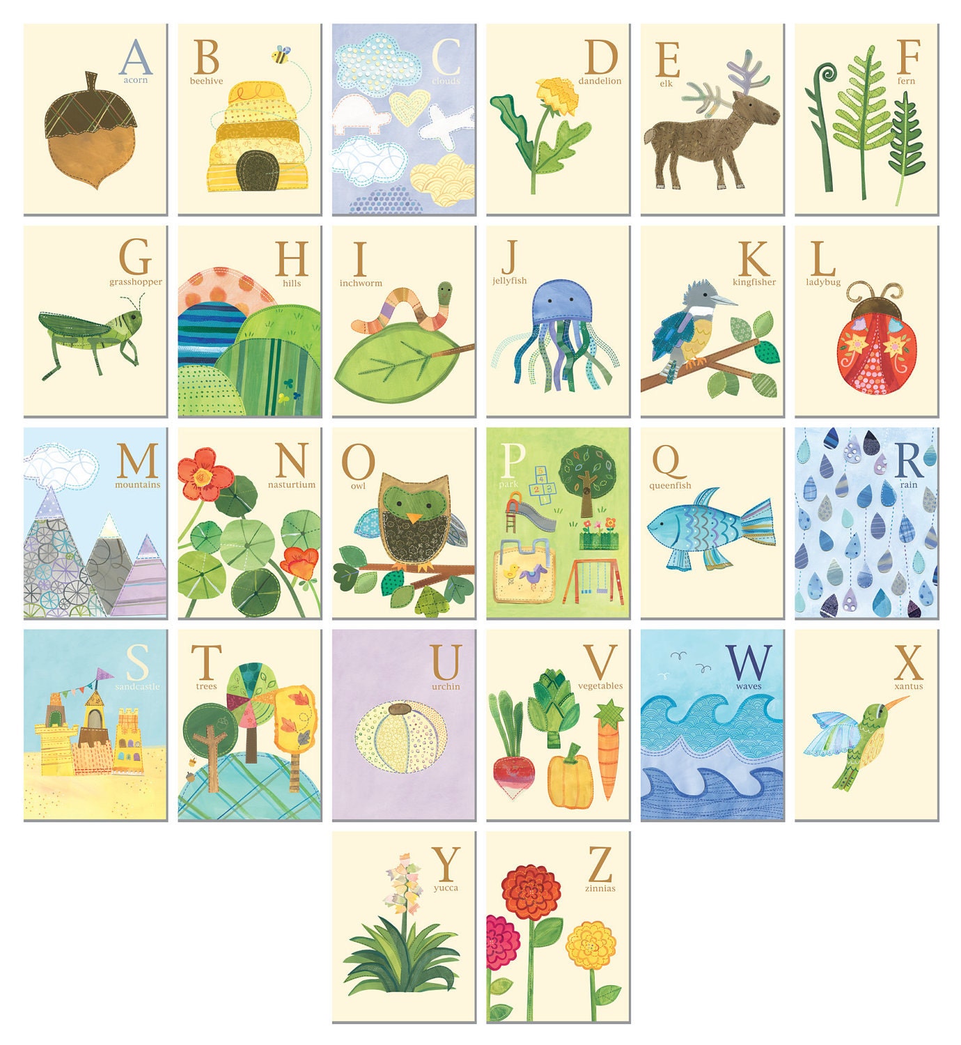 Nature's Alphabet - 26 illustrated wall cards - missjillmcdonald