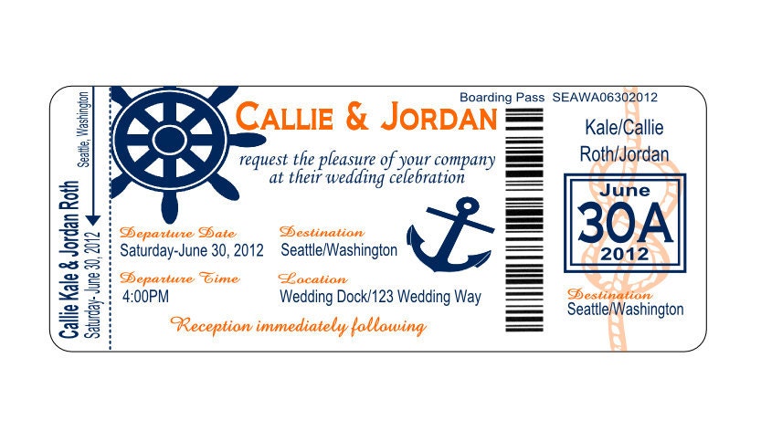 Nautical Boarding Pass Save the Date or Wedding Invitation - DIY Printable