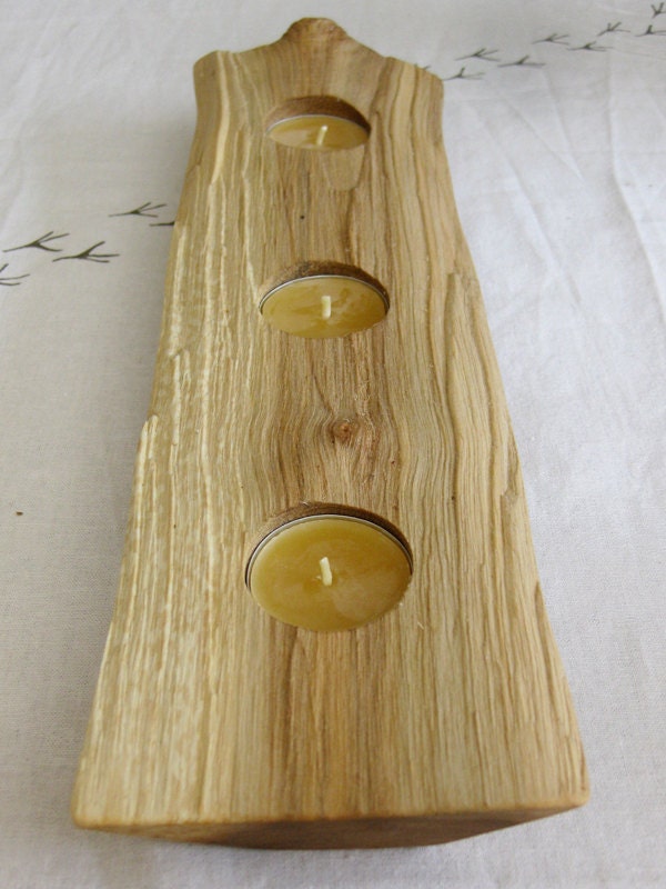 Wood Candle Holder - reclaimed birch wood rustic log split wood center piece hosting eco table LCH113