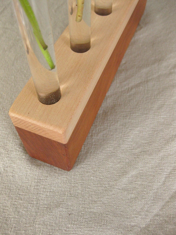 Bud Vase - five mini bud vase holder in salvaged reclaimed cherry and maple wood V158