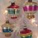 Vintage Glass Shiny Brite Striped Top UFO Shaped Christmas Holiday Ornaments - One Dozen Boxed
