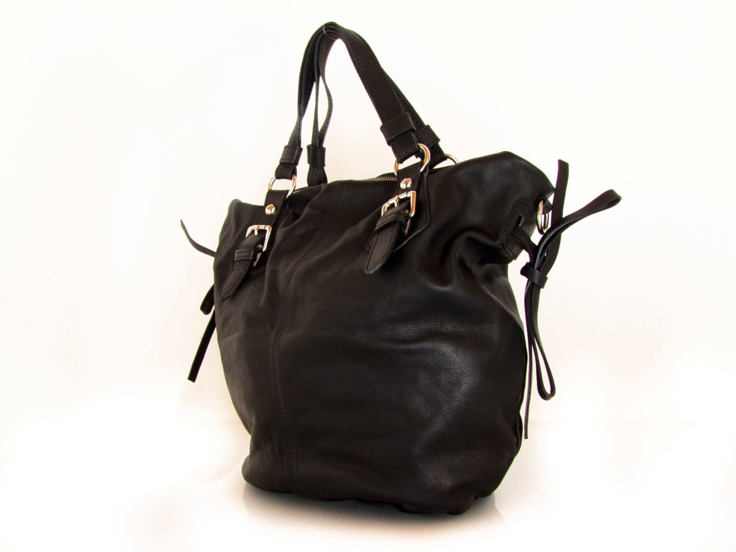 Handmade Leather Bag Purse Tote in Black -.- the Malie -.-