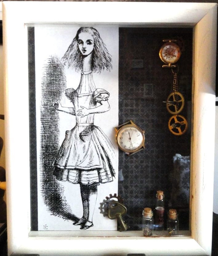 Alice in Wonderland Steampunk Shadow Box - Whimsical Decorative Box - Children's Room Decor - Steampunk Box - Steampunk Decor