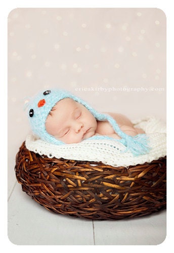 Baby Blue Bird Newborn Hat with Earflaps - Also Available in Pink