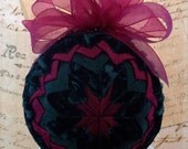 Folded Fabric Star Ornament Forest Green and Burgundy Christmas Decoration