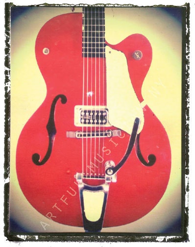 red vintage gretsch guitar art print 11 x 14 fathers day gift, guy gift, boyfriend gift, hipster gift  photographic prints