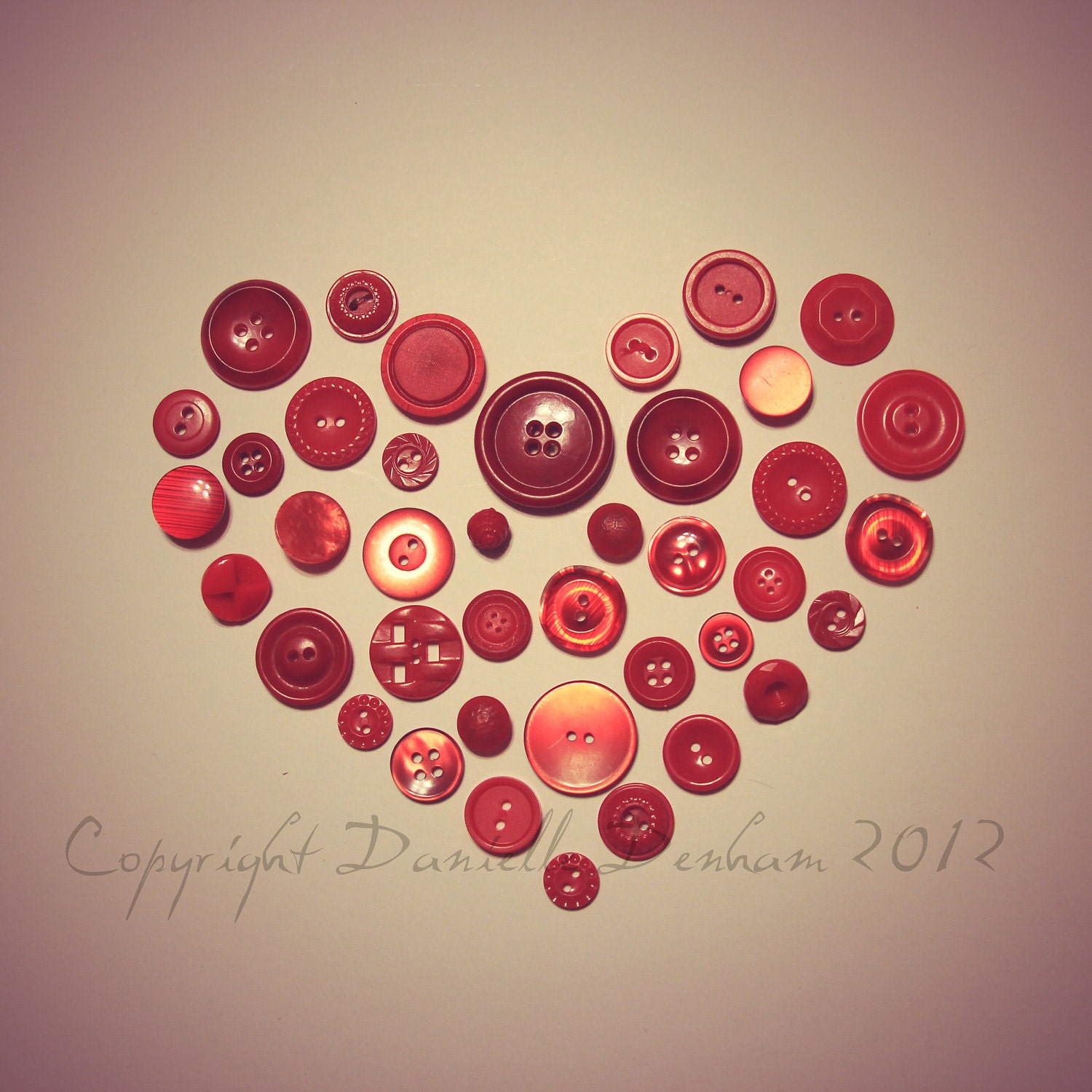 Vintage Style Photo Red Buttons Heart--Fine Art Lomography 8x8 - ThePDXPhotographer