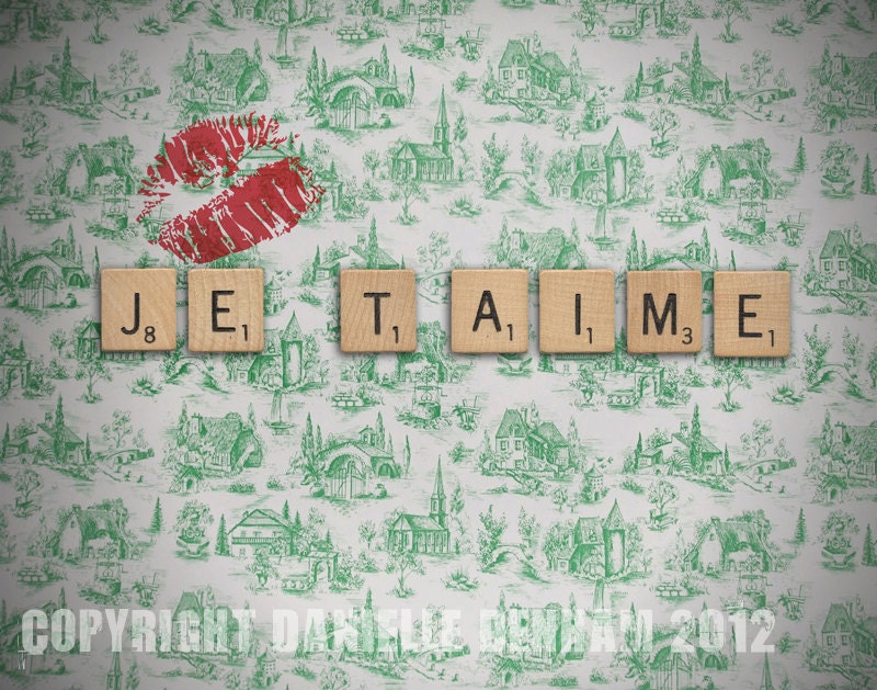 Scrabble Tiles Photo Green French I Love You Je T'Aime--Fine Art Lomography 8x11