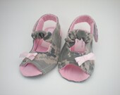 Camouflage and Pink Soft Sole Sandals with Pink Satin Ribbon - ABU Air Force Crib Shoes