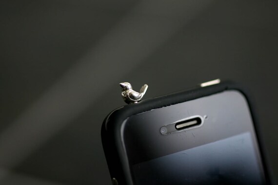 Silver phone charm - Litte bird headphone jack plug