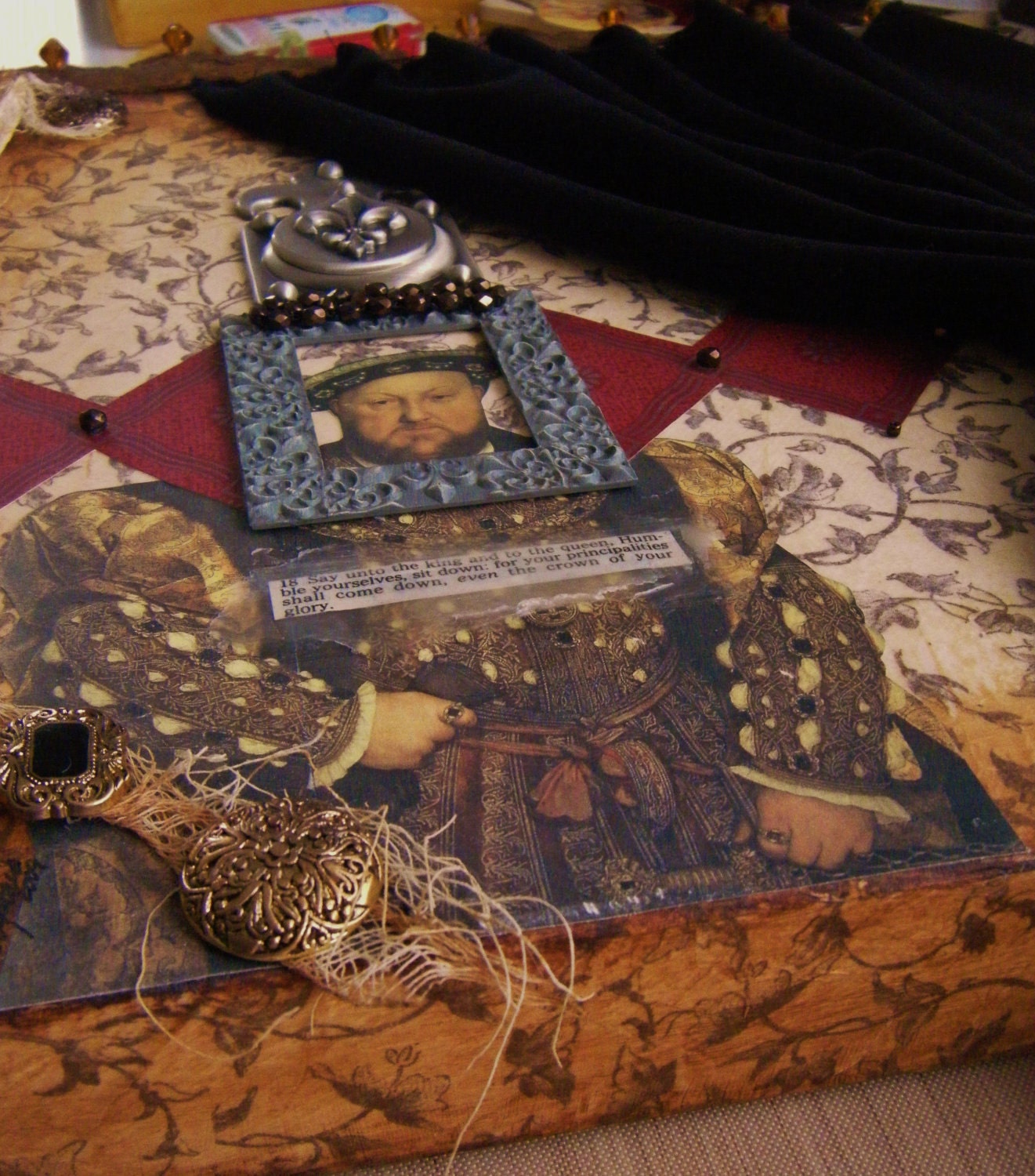 SALE 20% Off  Was 134.95 Now 107.99  Henry VIII Original OOAK Assemblage Mixed Media Collage on Stretched Canvas