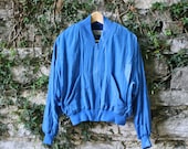 SALE 80s Blue Silk Bomber Jacket Womens Medium