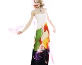 Silk satin-chiffon watercolor print maxi dress