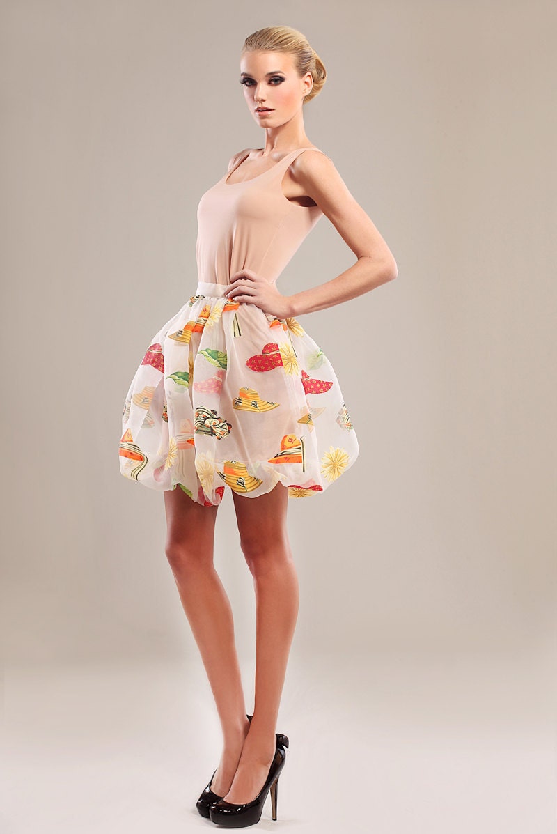Nude jersey and sheer printed organza dress