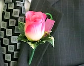 Faux Boutonniere - Silk Boutonniere - Wedding Boutonniere - Anniversary Boutonniere - Prom Boutonniere - Pink Rose Boutonniere