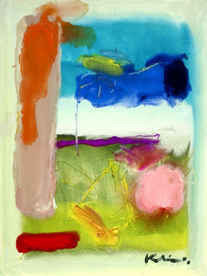 Piquant Howard Kline abstract art vertical linear green blue home decor decoration watercolor print