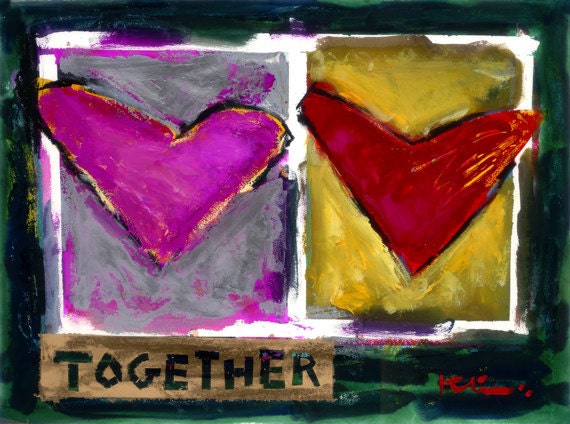 Together Howard Kline heart word art pink gold metallic red home decor decoration watercolor print