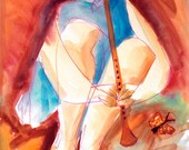 Mariposa Howard Kline art figure woman with butterfly and flute blue orange home decor decoration watercolor print