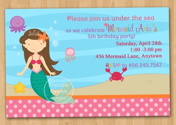 Lovely Mermaid Birthday Invitation - Custom Printable