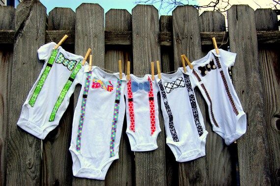Swanky Baby Boy Onesie Bow Tie and Suspenders "The Swanky Patriot"