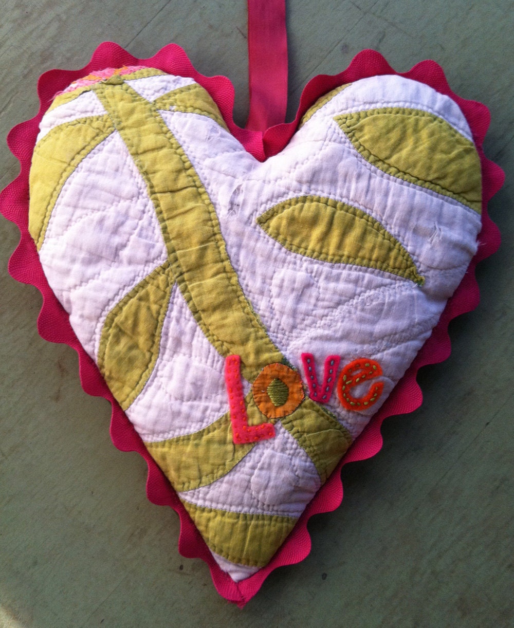 LOVE Vintage Quilt Heart-Love U Mom-handmade art