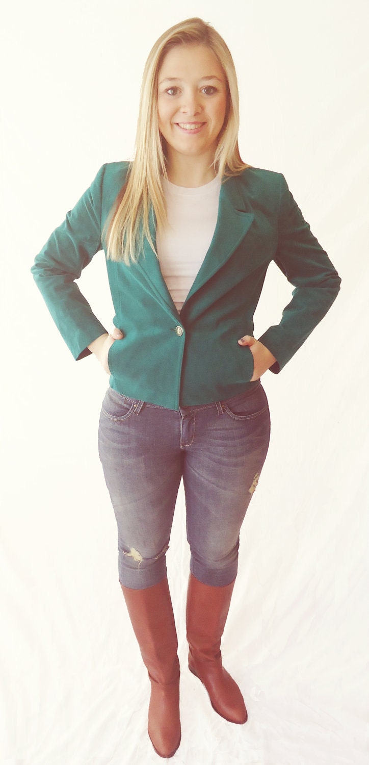 Vintage Bright Green Ultra Suede Blazer- Size 6