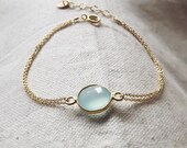 Gemdrop Chalcedony Bezel Dainty Gold Bracelet - Chalcedony bracelet - Gold Filled Bracelet