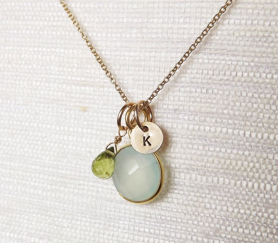 Personalized Stamped Initial Birthstone Jewelry  - Gemstone Necklace - Bridesmaid Necklace