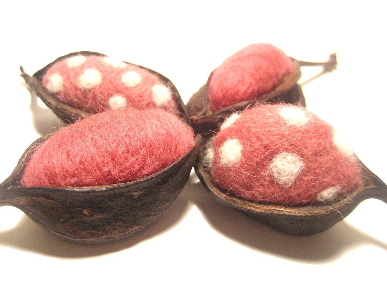 Needle felted Seedpods - four of them - feltstories