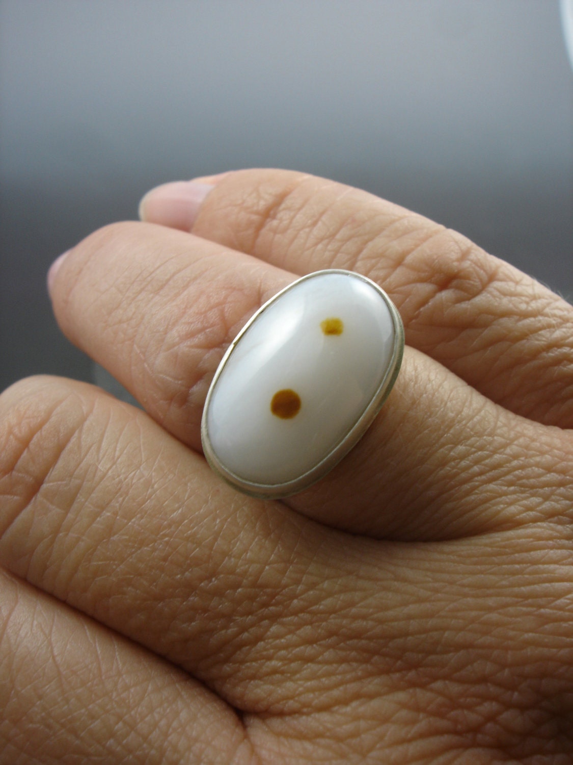 Bad Robot polka dot agate and sterling silver ring