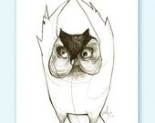 Owl Party Print A5 Sepia from original illustration