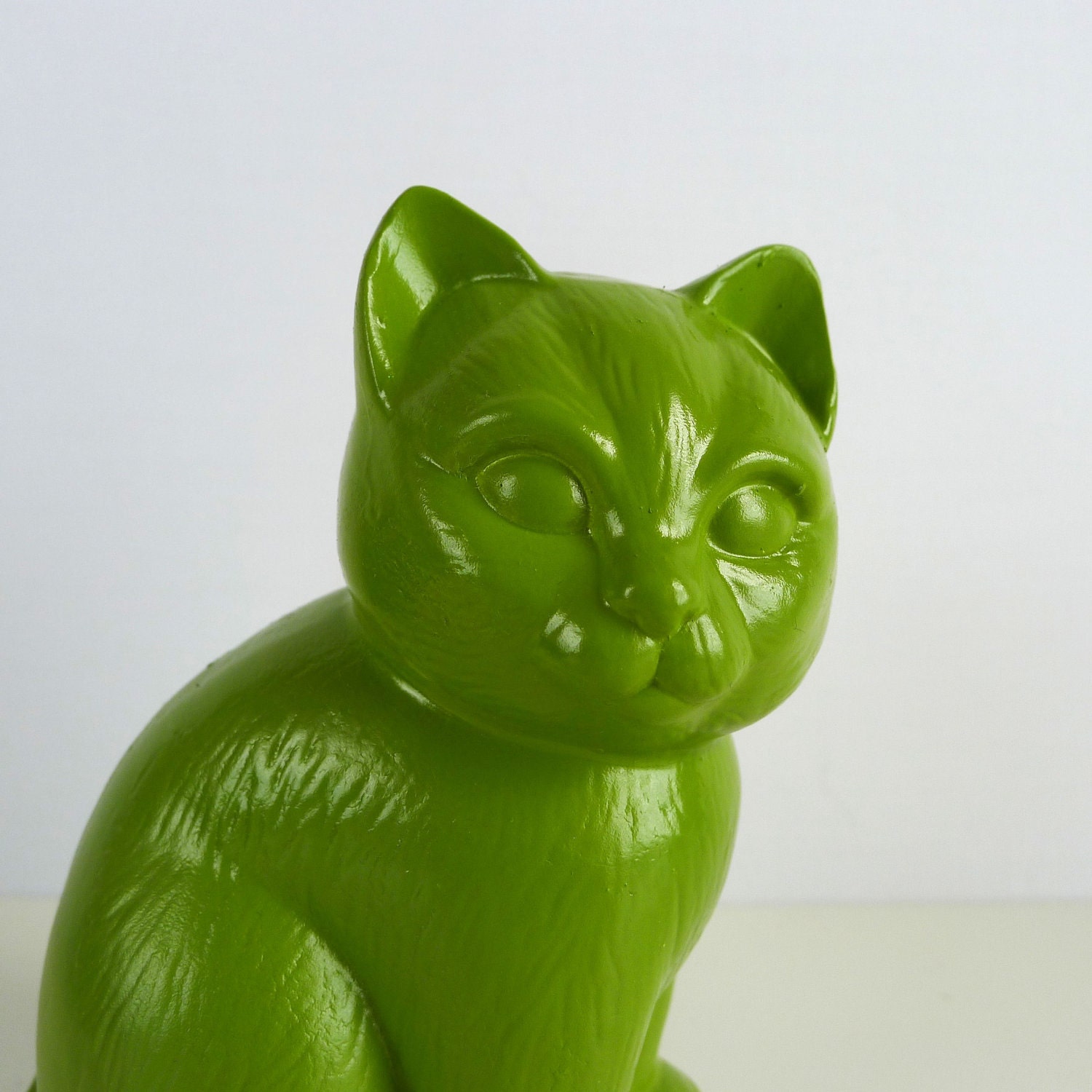 Pistachio Green Cat Ornament Vintage Recycled Statement Home Décor Colour Accent OOAK