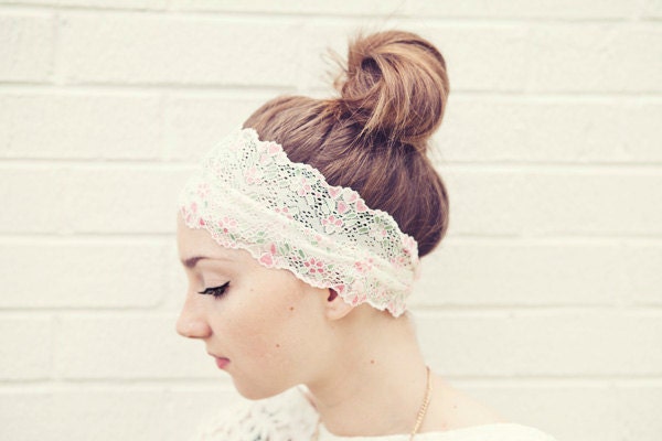READY To SHIP Dainty Pastel WIDE Stretch Lace Headband for that special event